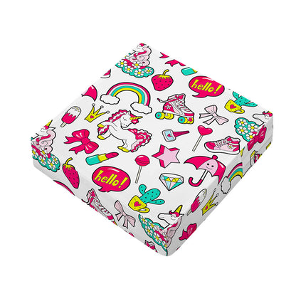 White Girly Unicorn Pattern Print Outdoor Seat Cushion Cover