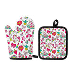 White Girly Unicorn Pattern Print Oven Mitt And Pot Holder Set
