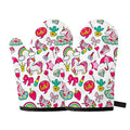 White Girly Unicorn Pattern Print Oven Mitts