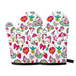 White Girly Unicorn Pattern Print Oven Mitts