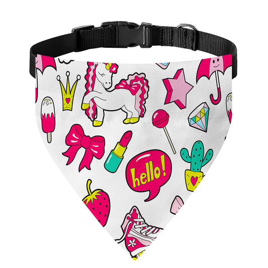 White Girly Unicorn Pattern Print Over The Collar Dog Bandana