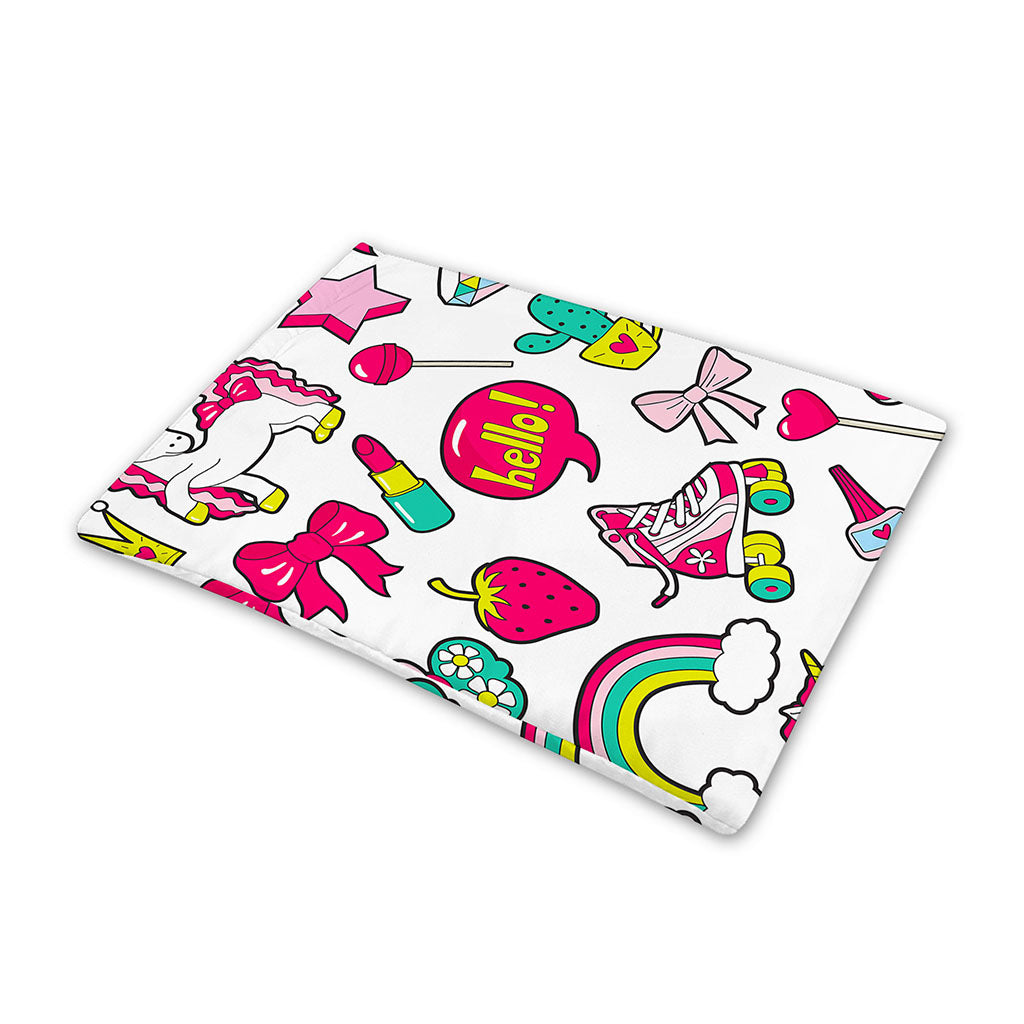 White Girly Unicorn Pattern Print Pet Cooling Mat Cover