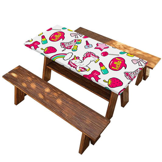 White Girly Unicorn Pattern Print Picnic Table Cover
