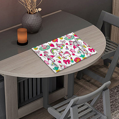 White Girly Unicorn Pattern Print Placemat