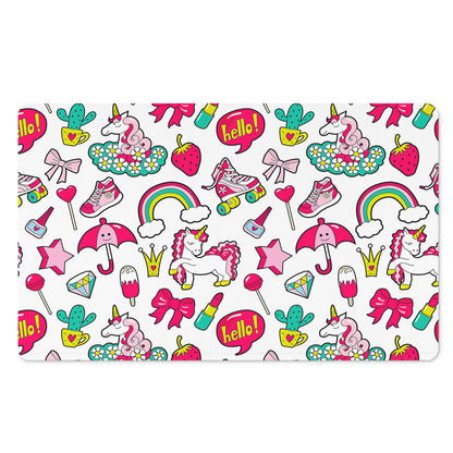 White Girly Unicorn Pattern Print Polyester Doormat