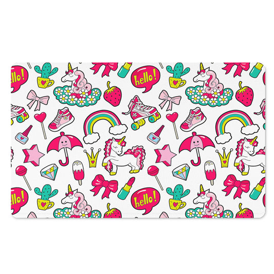 White Girly Unicorn Pattern Print Polyester Doormat