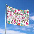 White Girly Unicorn Pattern Print Polyester Flag