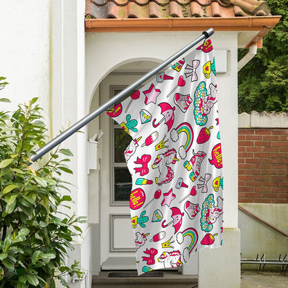 White Girly Unicorn Pattern Print Polyester Flag