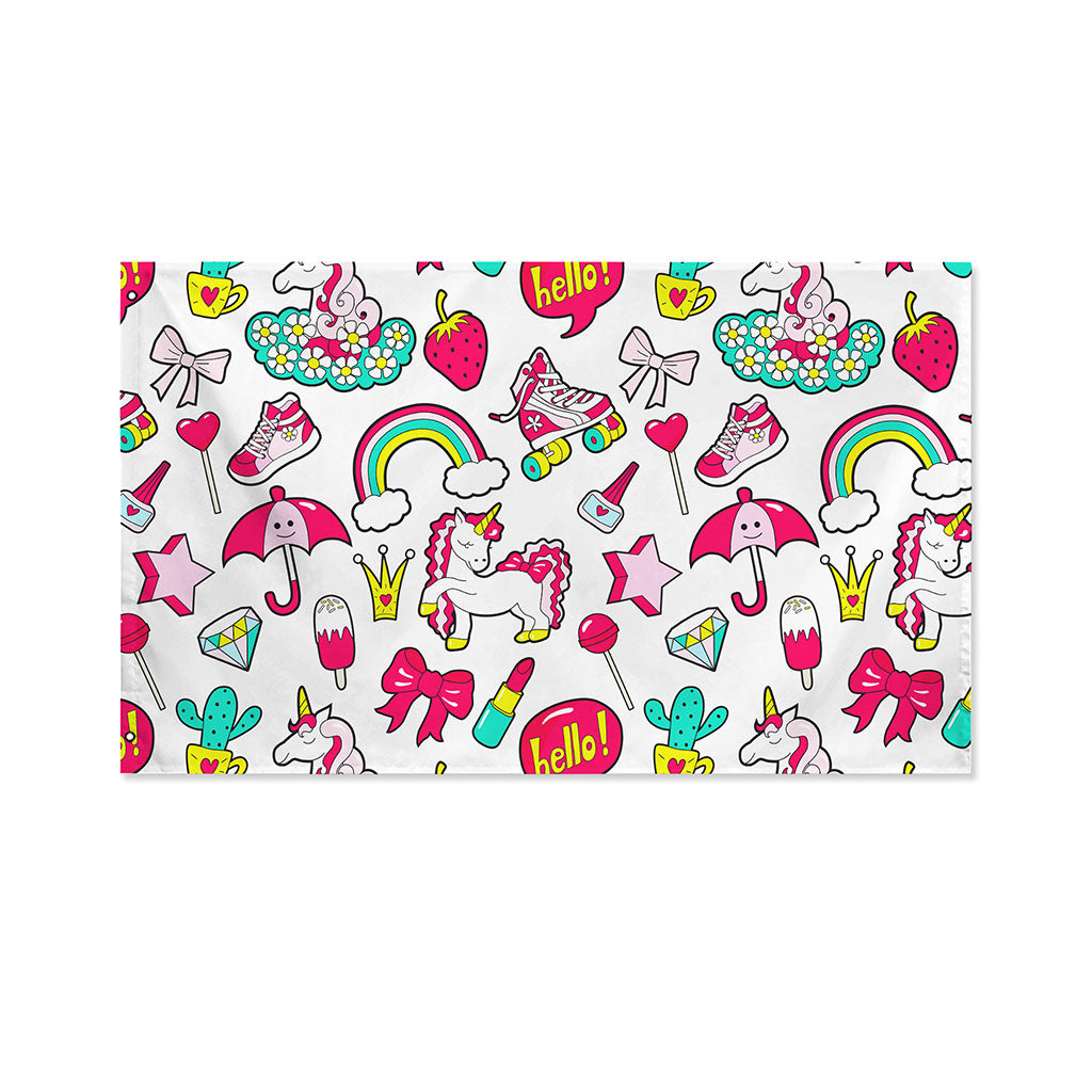 White Girly Unicorn Pattern Print Polyester Flag