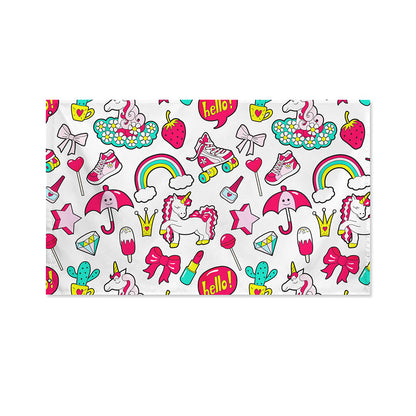 White Girly Unicorn Pattern Print Polyester Flag