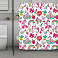 White Girly Unicorn Pattern Print Polyester Shower Curtain