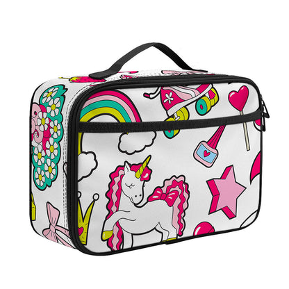 White Girly Unicorn Pattern Print Portable Lunch Bag