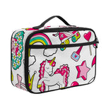 White Girly Unicorn Pattern Print Portable Lunch Bag