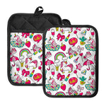 White Girly Unicorn Pattern Print Pot Holders With Pocket