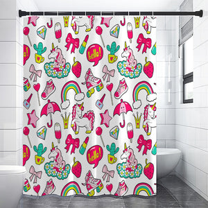 White Girly Unicorn Pattern Print Premium Shower Curtain