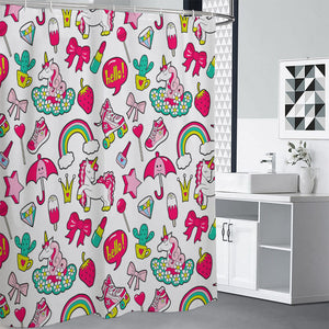 White Girly Unicorn Pattern Print Premium Shower Curtain