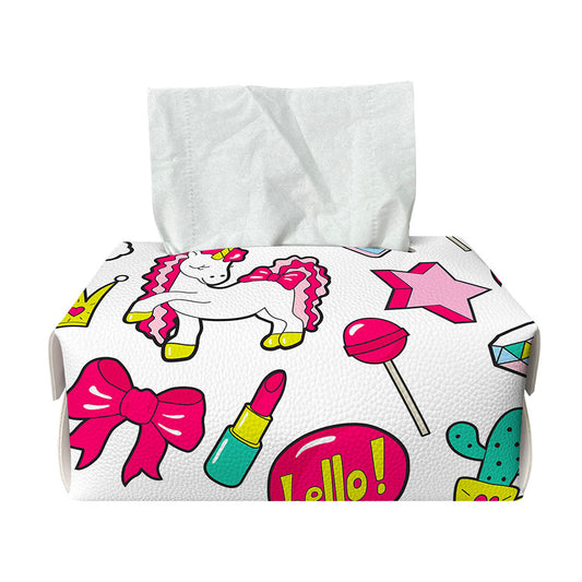 White Girly Unicorn Pattern Print Rectangle Tissue Box Cover