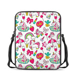 White Girly Unicorn Pattern Print Rectangular Crossbody Bag