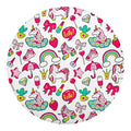 White Girly Unicorn Pattern Print Round Blanket
