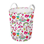 White Girly Unicorn Pattern Print Round Laundry Basket