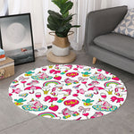 White Girly Unicorn Pattern Print Round Rug