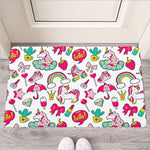 White Girly Unicorn Pattern Print Rubber Doormat