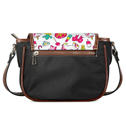 White Girly Unicorn Pattern Print Saddle Bag