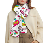 White Girly Unicorn Pattern Print Scarf