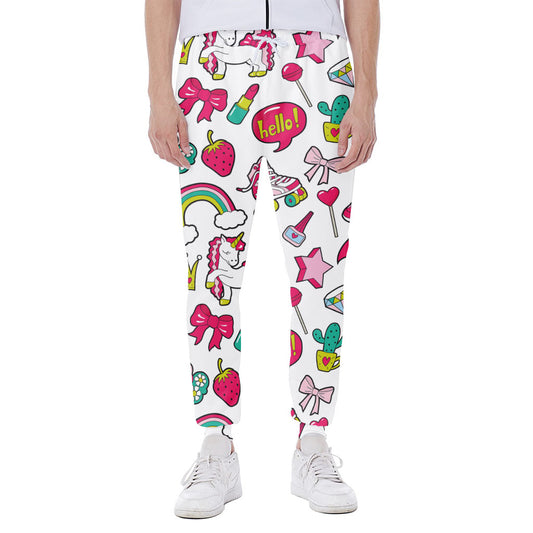 White Girly Unicorn Pattern Print Scuba Joggers