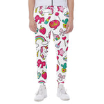 White Girly Unicorn Pattern Print Scuba Joggers