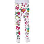 White Girly Unicorn Pattern Print Scuba Joggers