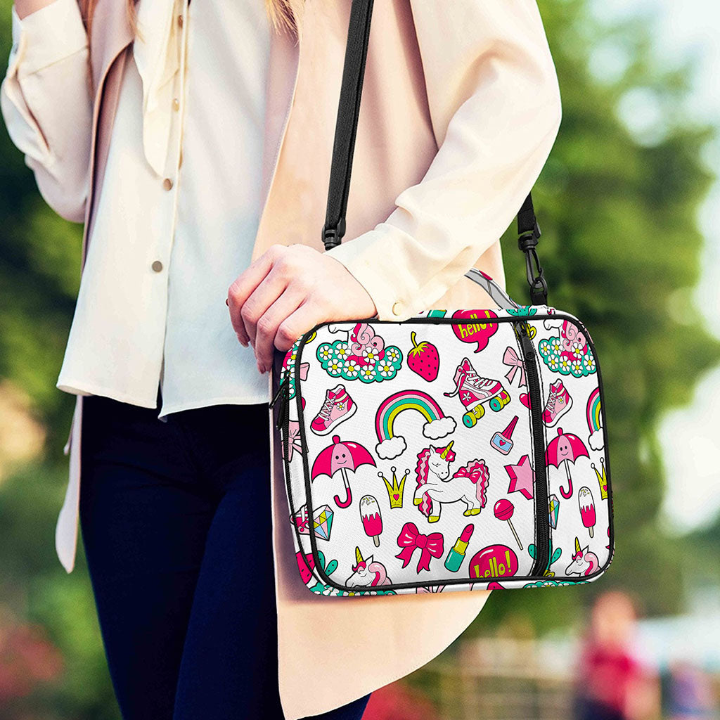 White Girly Unicorn Pattern Print Shoulder Strap Bible Bag