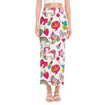 White Girly Unicorn Pattern Print Side Slit Maxi Skirt