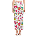 White Girly Unicorn Pattern Print Side Slit Maxi Skirt