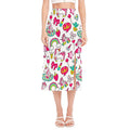 White Girly Unicorn Pattern Print Side Slit Midi Skirt