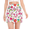 White Girly Unicorn Pattern Print Side Slit Mini Skirt