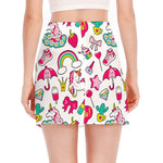 White Girly Unicorn Pattern Print Side Slit Mini Skirt