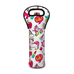 White Girly Unicorn Pattern Print Single Neoprene Wine Tote
