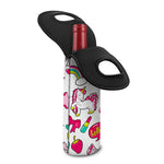 White Girly Unicorn Pattern Print Single Neoprene Wine Tote