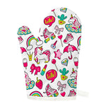 White Girly Unicorn Pattern Print Single Oven Mitt
