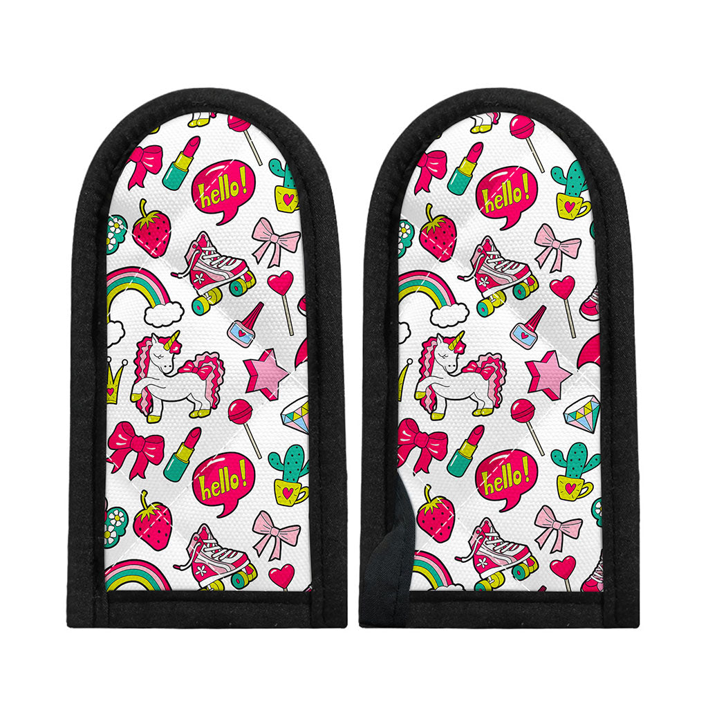 White Girly Unicorn Pattern Print Skillet Handle Cover