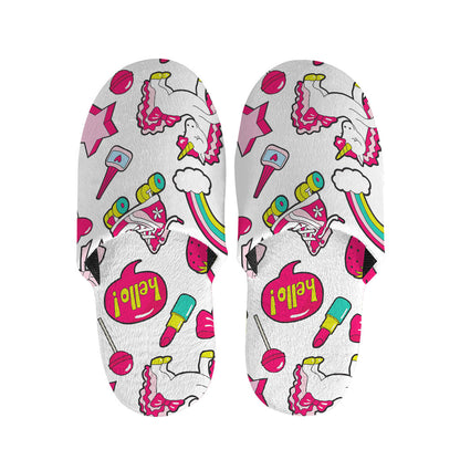 White Girly Unicorn Pattern Print Slippers