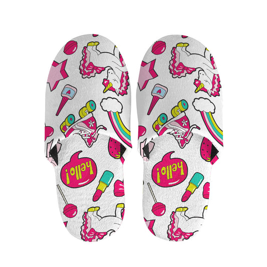 White Girly Unicorn Pattern Print Slippers