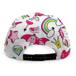 White Girly Unicorn Pattern Print Snapback Cap