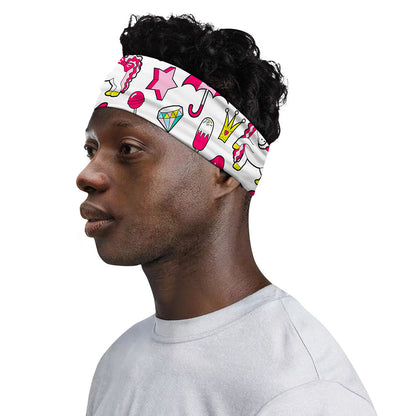 White Girly Unicorn Pattern Print Sports Headband