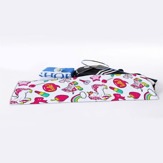 White Girly Unicorn Pattern Print Sports Towel
