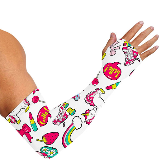 White Girly Unicorn Pattern Print Sun Protection Arm Sleeves