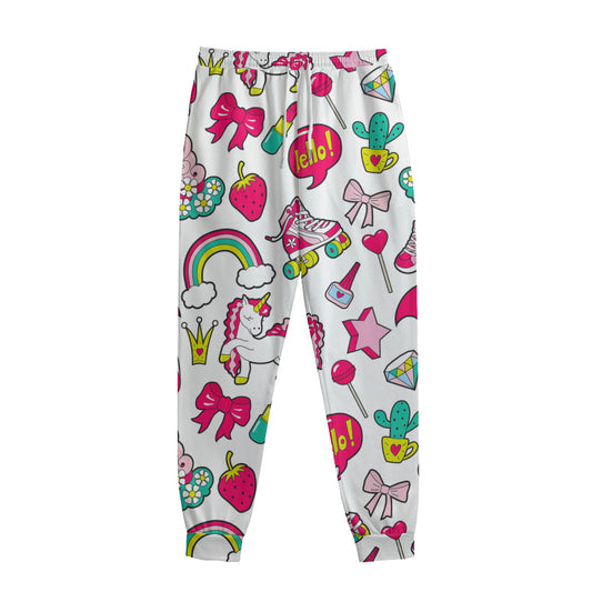 White Girly Unicorn Pattern Print Sweatpants