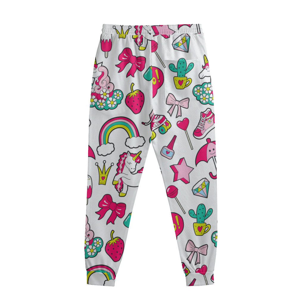 White Girly Unicorn Pattern Print Sweatpants