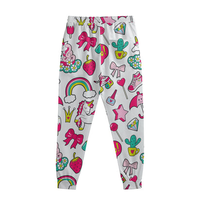 White Girly Unicorn Pattern Print Sweatpants